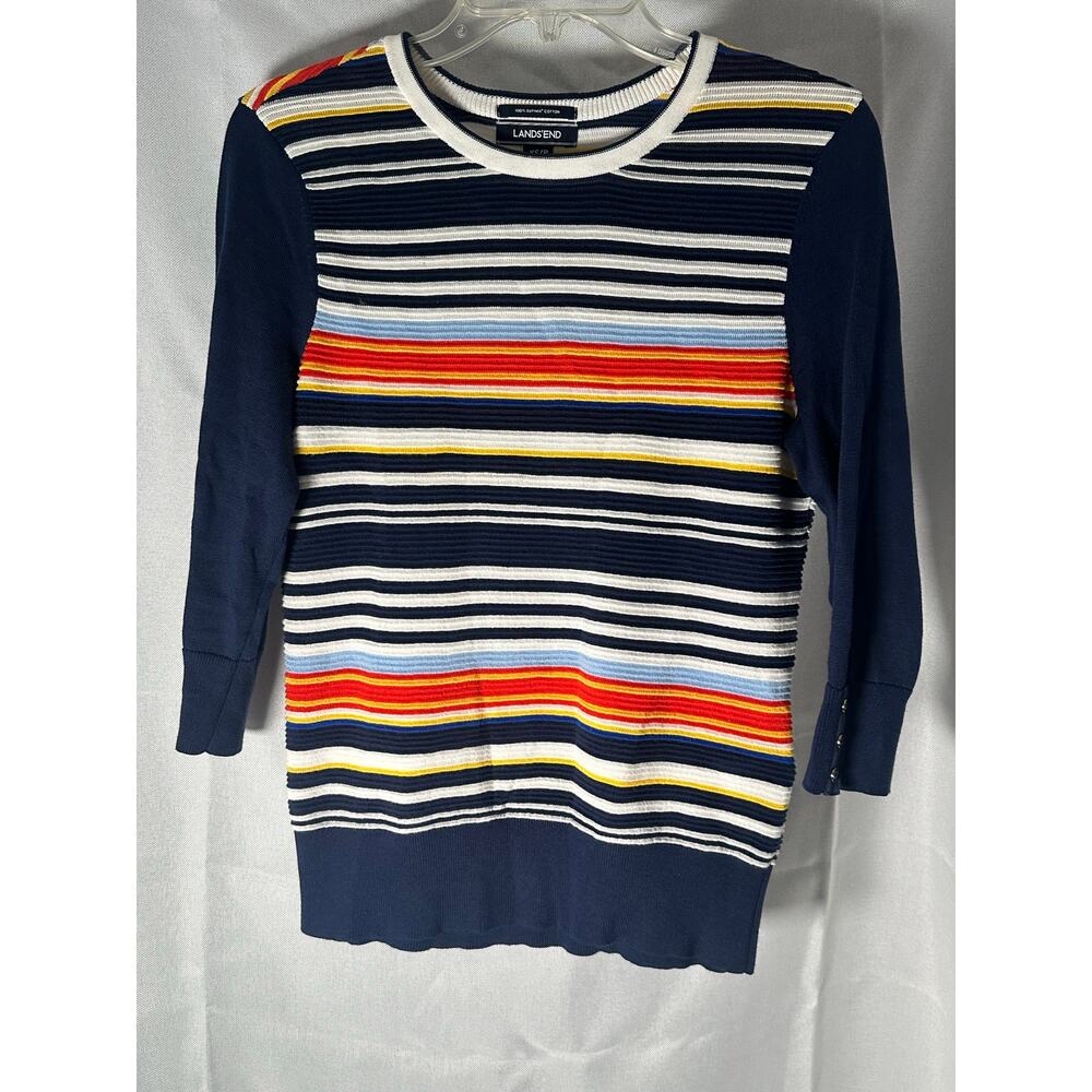 Lands End Striped Supima Cotton Sweater XS